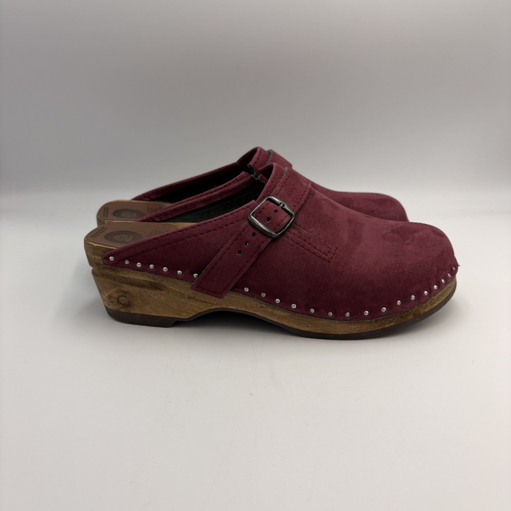 Troentorp Of Sweden Wood Clog Burgundy Purple Suede Slip on Mules Womens 37 6.5